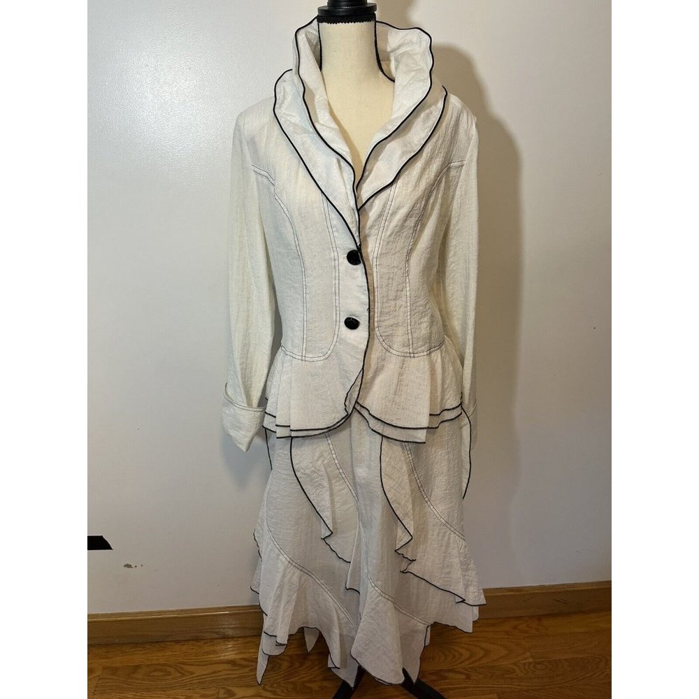 White 2 piece Set Size Large Skirt and Jacket Original Unique Design For Women